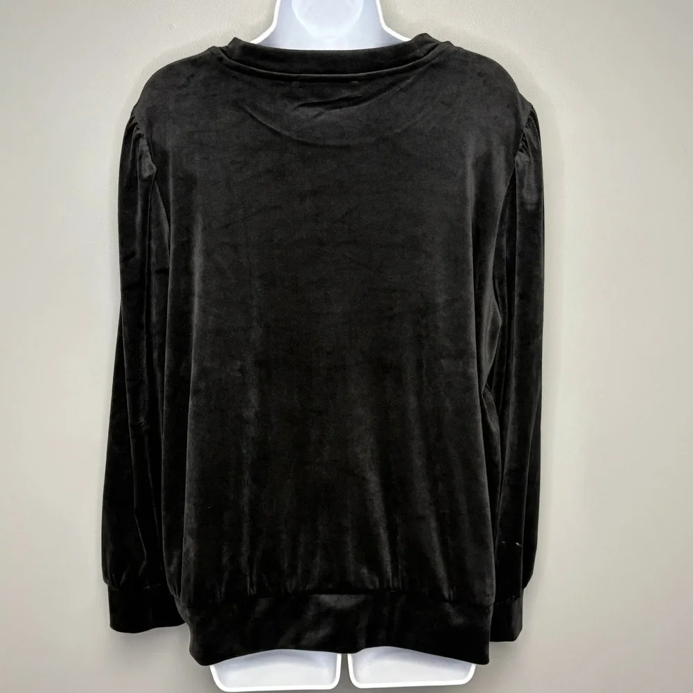 LOFT Black Velour Cozy Long Puff Sleeve Crew Neck Fall Winter Blouse Womens XL